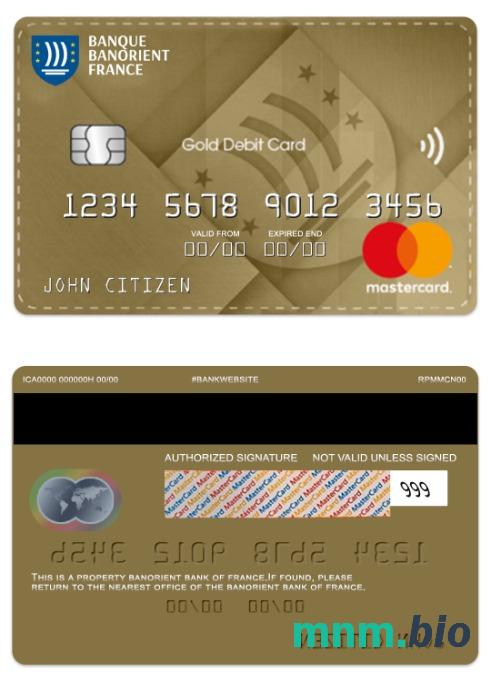 France Banorient Bank złoto debet przykład karty mastercard w formacie PSD